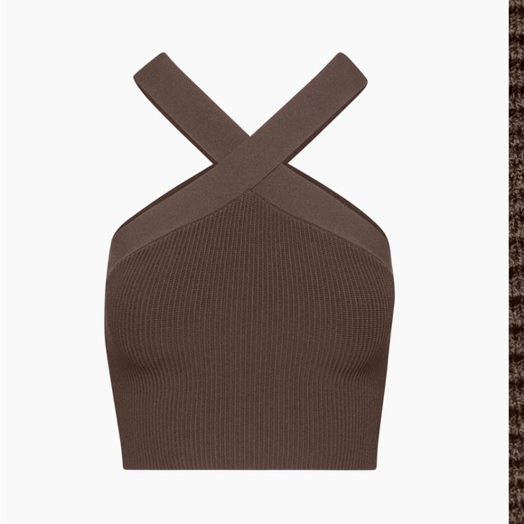 NWT ARITZIA Babaton KNIT CROSS CROP RICH MOCHA BROWN SIZE MEDIUM BRAND NEW - Picture 2 of 9